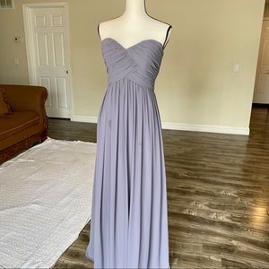 Strapless mute gray/dusty purple full length dress